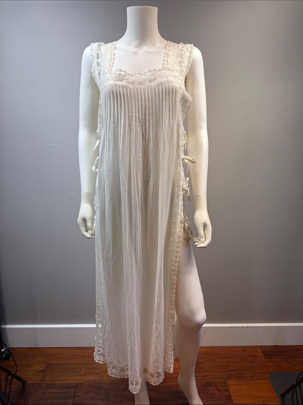 Anthropologie White Lace Trim Maxi Dress Cover Up One Size Boho - Picture 3 of 7